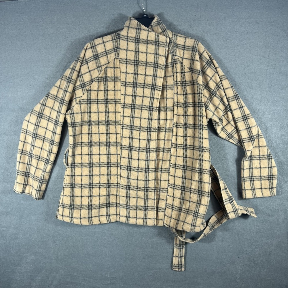 Le Moda Women's XXL Beige Plaid Fleece Wrap Cardigan Jacket‎ Coat Tie Belt China